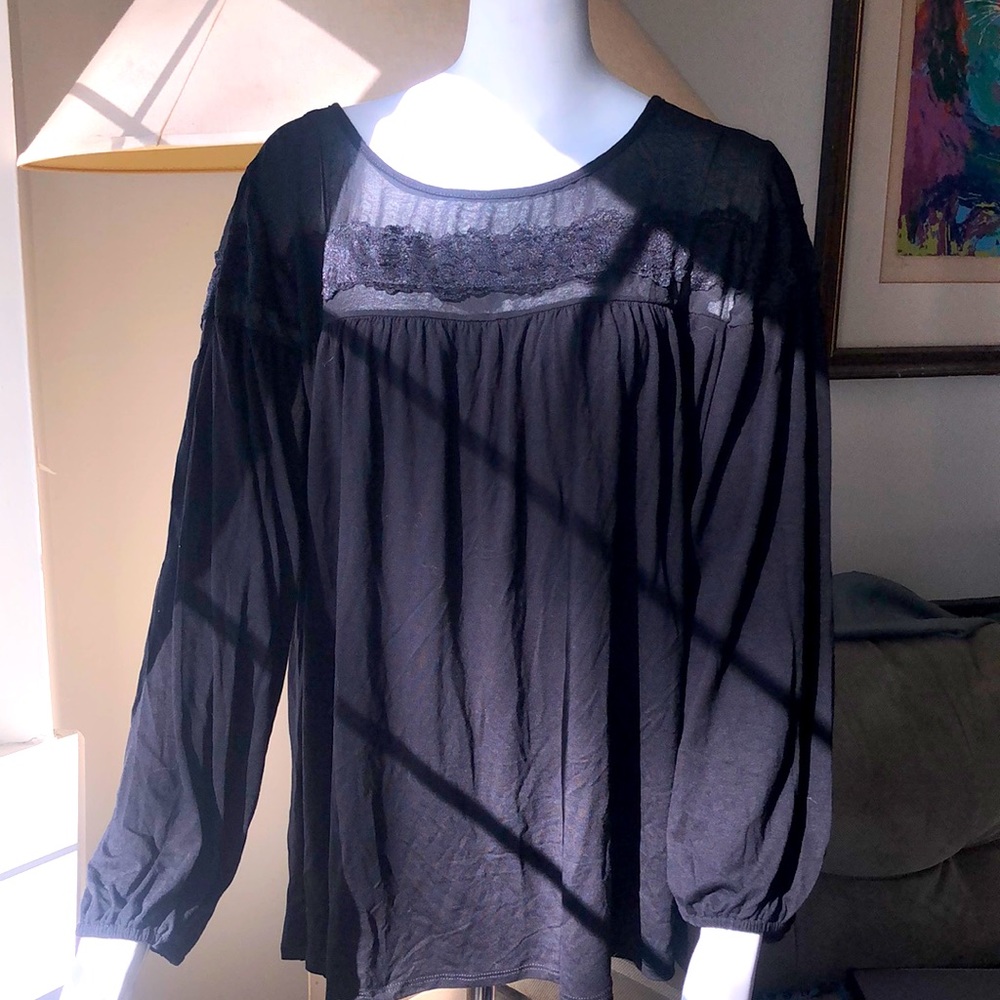 Kate & Mallory Long Sleeve Sheer Lace Top Blouse - Women's 1x
